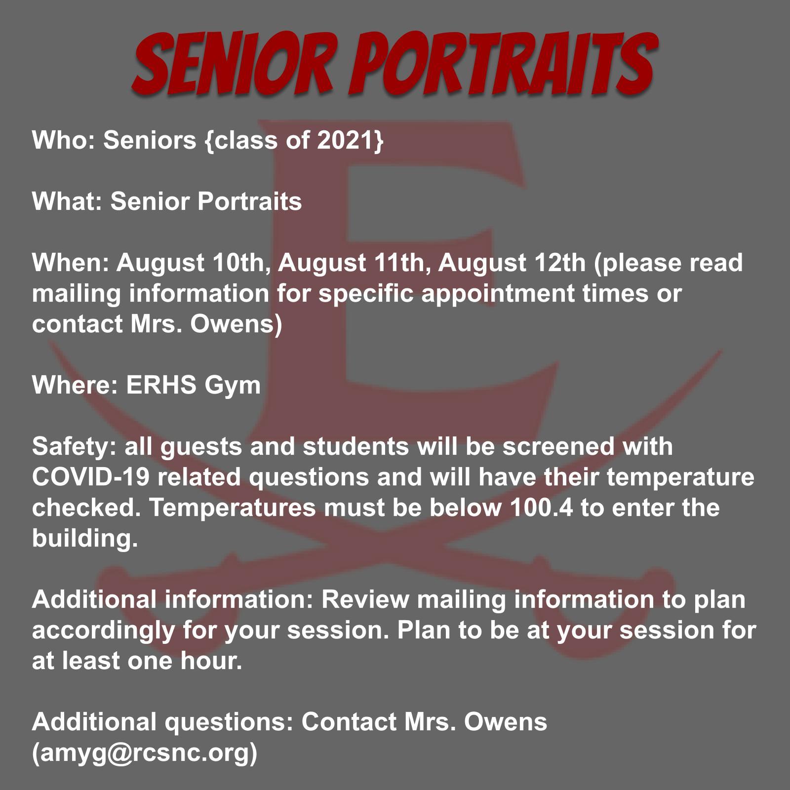 Senior Portrait dates and times
